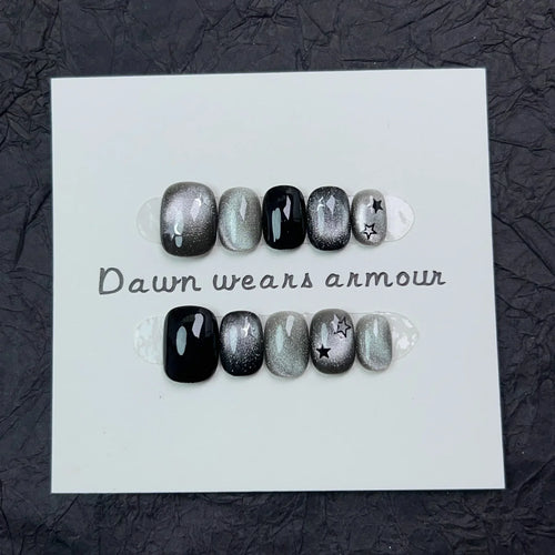 10Pcs Short Handmade Cat Eye Press on Nails Rose Ballet Wearable Rhinestones False Nails Glitter Decoration Manicure Nail Tips